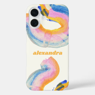 抽象芸術アートブルーと黄色の水色名 iPhone 16ケース