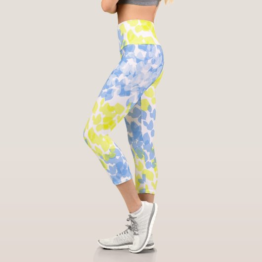 抽象芸術アートブルーイエローホワイトミニマリズム カプリレギンス (左)