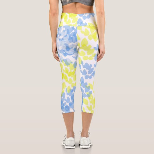 抽象芸術アートブルーイエローホワイトミニマリズム カプリレギンス (裏面)