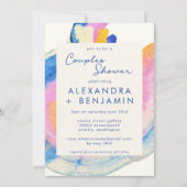 抽象芸術アートブルーウォーターカラーカップルシャワー 招待状 (正面)