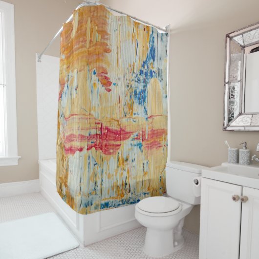 抽象芸術アートブルーオレンジイエローブラッシュストロはっきりしたーク シャワーカーテン (インサイチュ)