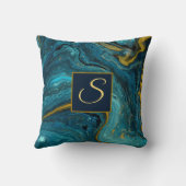 抽象芸術アートブルーグリーン金ゴールドダストマーブル クッション (裏面)