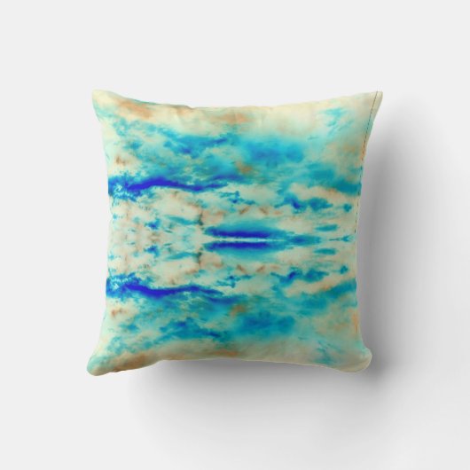 抽象芸術アートブルーターコイズアクアクリームピロー クッション (裏面)