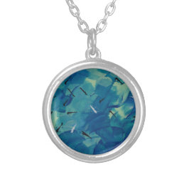 抽象芸術アートブルーティール（緑がかった色）シルバーメッキネックレス シルバープレートネックレス
