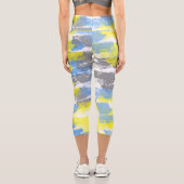 抽象芸術アートブルーホワイトイエローグレーミニマリズム カプリレギンス (裏面)