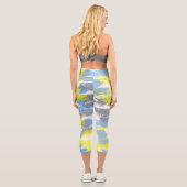 抽象芸術アートブルーホワイトイエローグレーミニマリズム カプリレギンス (裏面)