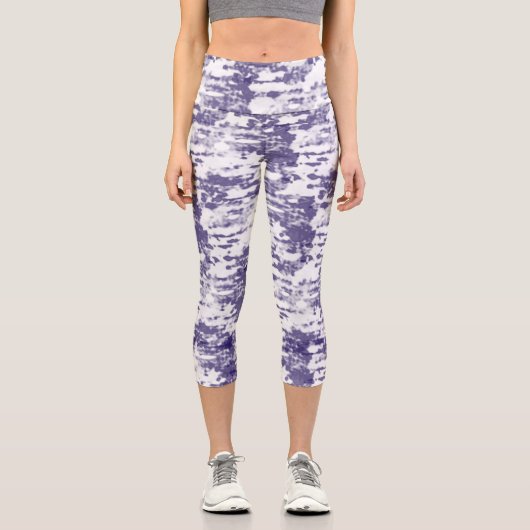 抽象芸術アートブルーホワイトミニマリズム カプリレギンス (正面)