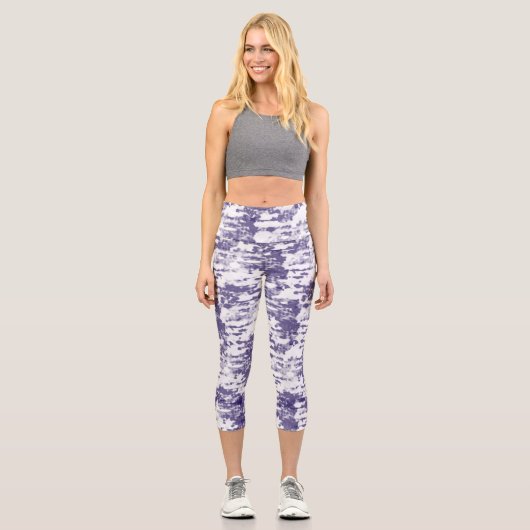 抽象芸術アートブルーホワイトミニマリズム カプリレギンス (正面)