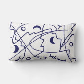 抽象芸術アートブルーホワイトラインサークルミニマリズム ランバークッション (裏面)