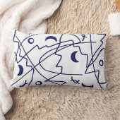 抽象芸術アートブルーホワイトラインサークルミニマリズム ランバークッション (ブランケット)