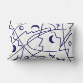 抽象芸術アートブルーホワイトラインサークルミニマリズム ランバークッション (正面)