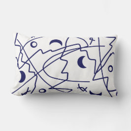 抽象芸術アートブルーホワイトラインサークルミニマリズム ランバークッション