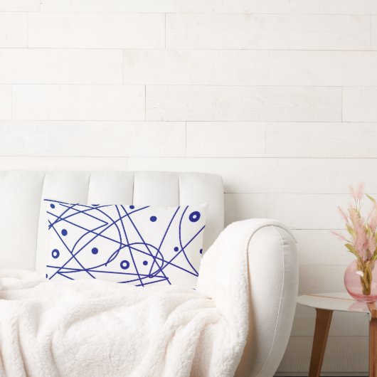 抽象芸術アートブルーホワイトライン円ミニマリズム ランバークッション (ソファ)