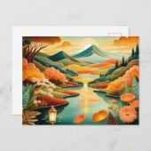 抽象芸術アートマウンテンフォレスト湖風景 ポストカード (正面/裏面)