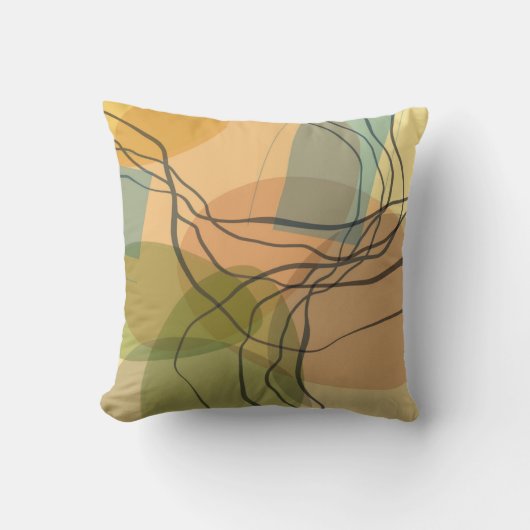 抽象芸術アートミッドセンチュリースタイル暖色 クッション (正面)