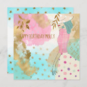 抽象芸術アートメスハットティール（緑がかった色）ピンクハッピーバースデー (正面/裏面)