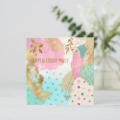 抽象芸術アートメスハットティール（緑がかった色）ピンクハッピーバースデー (スタンド正面)