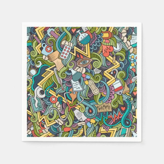 抽象芸術アートメディカルアイコンのパターン スタンダードカクテルナプキン (正面)