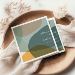 抽象芸術アートモダングリーンセージティール（緑がかった色）カスタムウェディング スタンダードカクテルナプキン