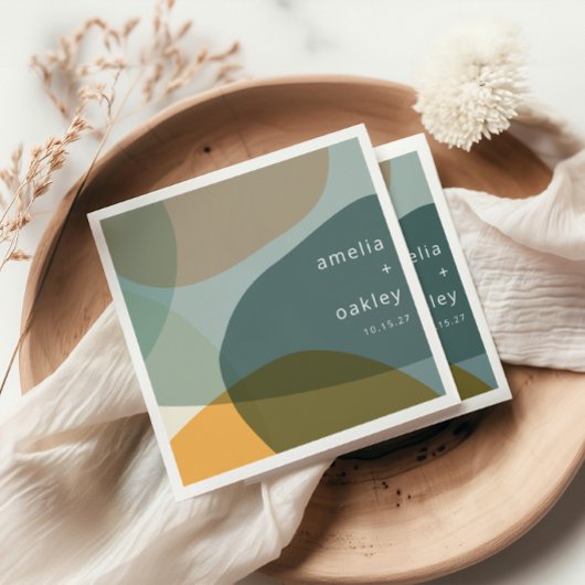 抽象芸術アートモダングリーンセージティール（緑がかった色）カスタムウェディング スタンダードカクテルナプキン