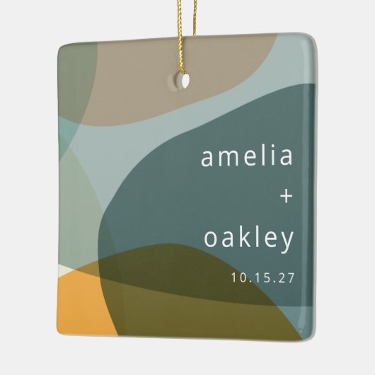 抽象芸術アートモダングリーンセージティール(緑がかった色)カスタムウェディング セラミックオーナメント (左)