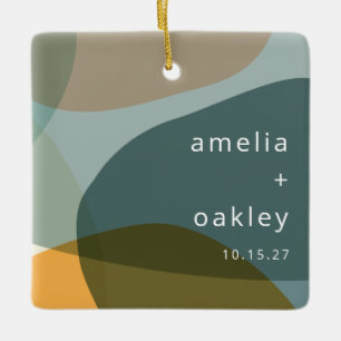 抽象芸術アートモダングリーンセージティール（緑がかった色）カスタムウェディング セラミックオーナメント