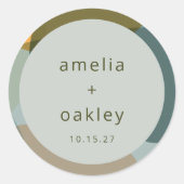 抽象芸術アートモダングリーンセージティール(緑がかった色)カスタムウェディング ラウンドシール (正面)