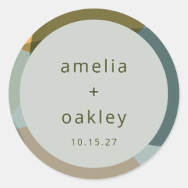 抽象芸術アートモダングリーンセージティール（緑がかった色）カスタムウェディング ラウンドシール