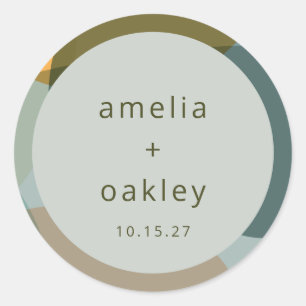 抽象芸術アートモダングリーンセージティール（緑がかった色）カスタムウェディング ラウンドシール