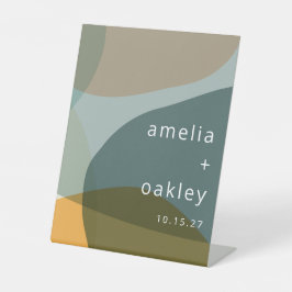 抽象芸術アートモダングリーンセージティール（緑がかった色）カスタムウェディング 台座サイン