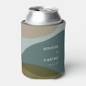 抽象芸術アートモダングリーンセージティール(緑がかった色)カスタムウェディング 缶クーラー (缶正面)
