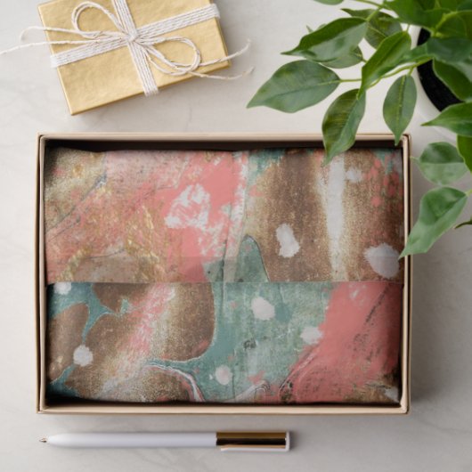 抽象芸術アートモダンティール(緑がかった色)ピンク金ゴールドデカップページ 薄葉紙 (ギフト)