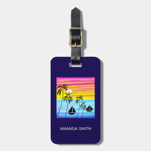 抽象芸術アートモダントロピカルサンセットセーリング ラゲッジタグ (正面縦)
