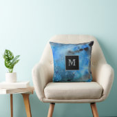 抽象芸術アートモノグラムブルーブラックウォーター色 クッション (椅子)