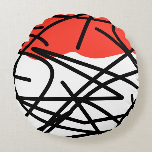 抽象芸術アートレッド白黒ミニマリズム ラウンドクッション (正面)