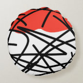 抽象芸術アートレッド白黒ミニマリズム ラウンドクッション (裏面)