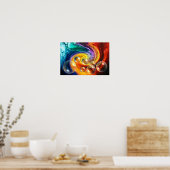 抽象芸術アートワーク赤い黄色の緑 ポスター (キッチン)