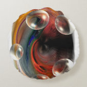 抽象芸術アートワーク赤い黄色の緑 ラウンドクッション (裏面)