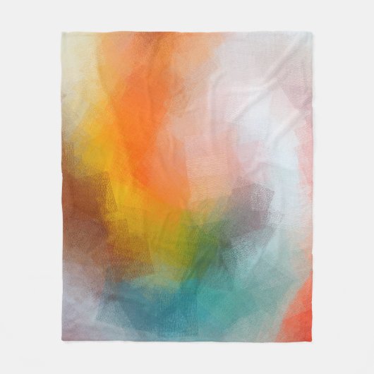 抽象芸術アートワーク赤オレンジ色の緑 フリースブランケット (正面)