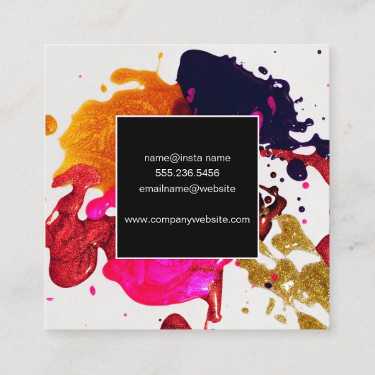 抽象芸術アートワーク | インク（ばちゃばちゃ）跳ねる スクエア名刺 (裏面)