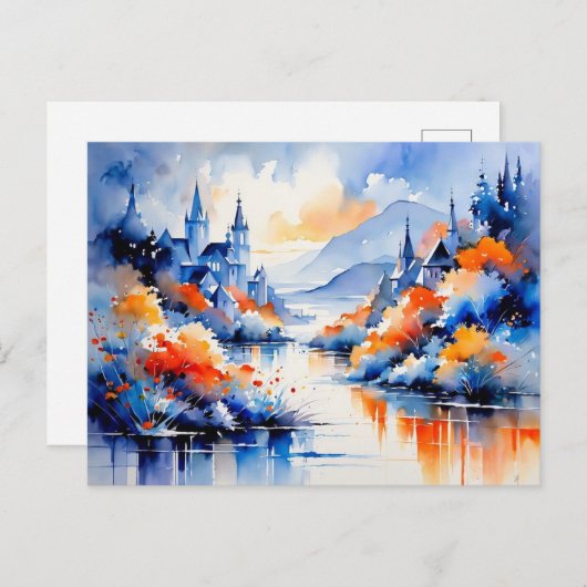 抽象芸術アート山湖風景 ポストカード (正面/裏面)