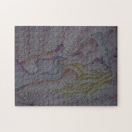 抽象芸術アート数々のカラーのピンクのレトロユニークポーズ ジグソーパズル (横)