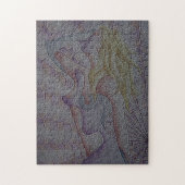 抽象芸術アート数々のカラーのピンクのレトロユニークポーズ ジグソーパズル (縦)