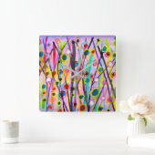 抽象芸術アート横カラフル水彩 スクエア壁時計 (ホーム)