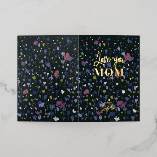 抽象芸術アート母の日あなたを愛する母フォイルグレティ 箔グリーティングカード (外側レイダウン)