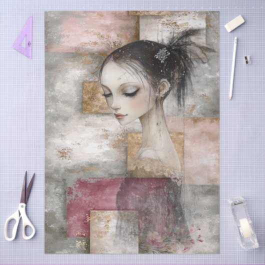 抽象芸術アート混合メディアガールグランジデコパージュ 薄葉紙 (クラフト)