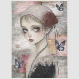 抽象芸術アート混合メディアガールグランジデコパージュ 薄葉紙