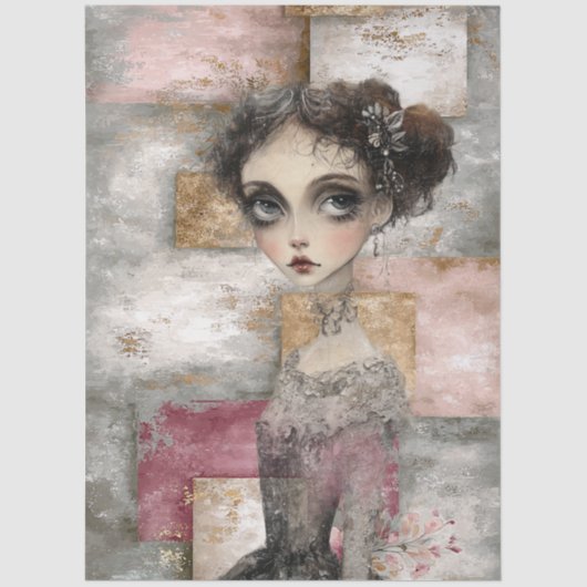 抽象芸術アート混合メディアガールグランジデコパージュ 薄葉紙 (正面)