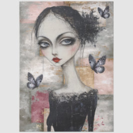 抽象芸術アート混合メディアガールグランジデコパージュ 薄葉紙