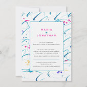 抽象芸術アート熱帯の波アクア結婚ピンク 招待状 (正面)